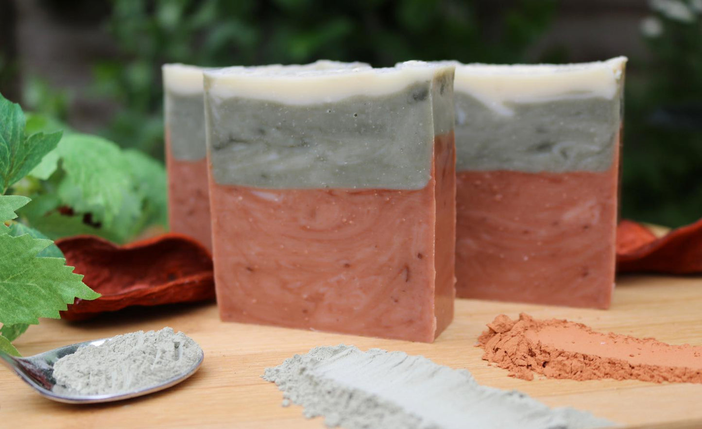 French Green Clay, French Red Clay, Lemon, and Lavender Handmade Vegan Soap
